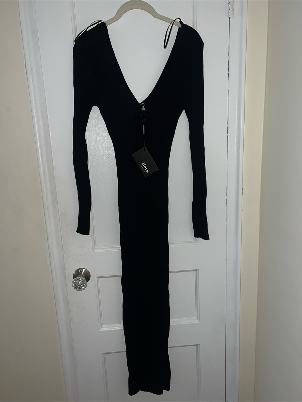 Thick ribbed off shoulder maxi dress